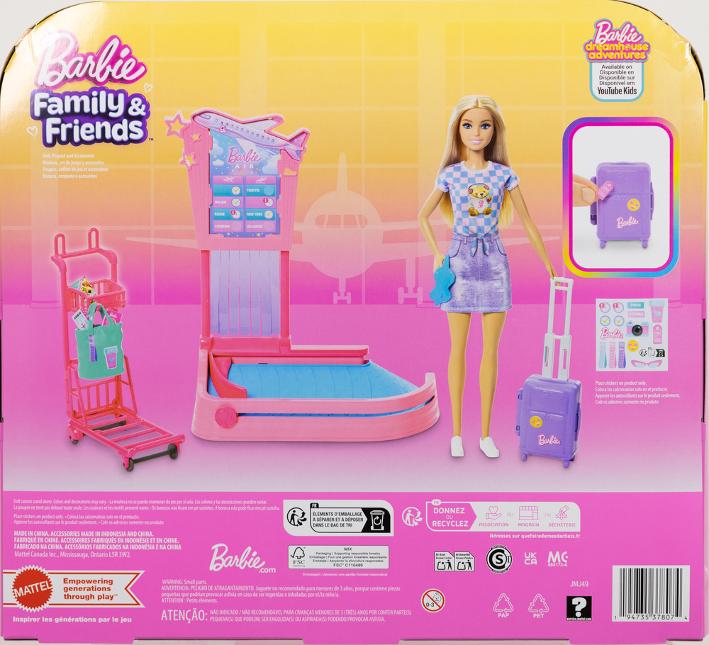 Barbie Malibu-dukke med koffert og bagasjekarusell