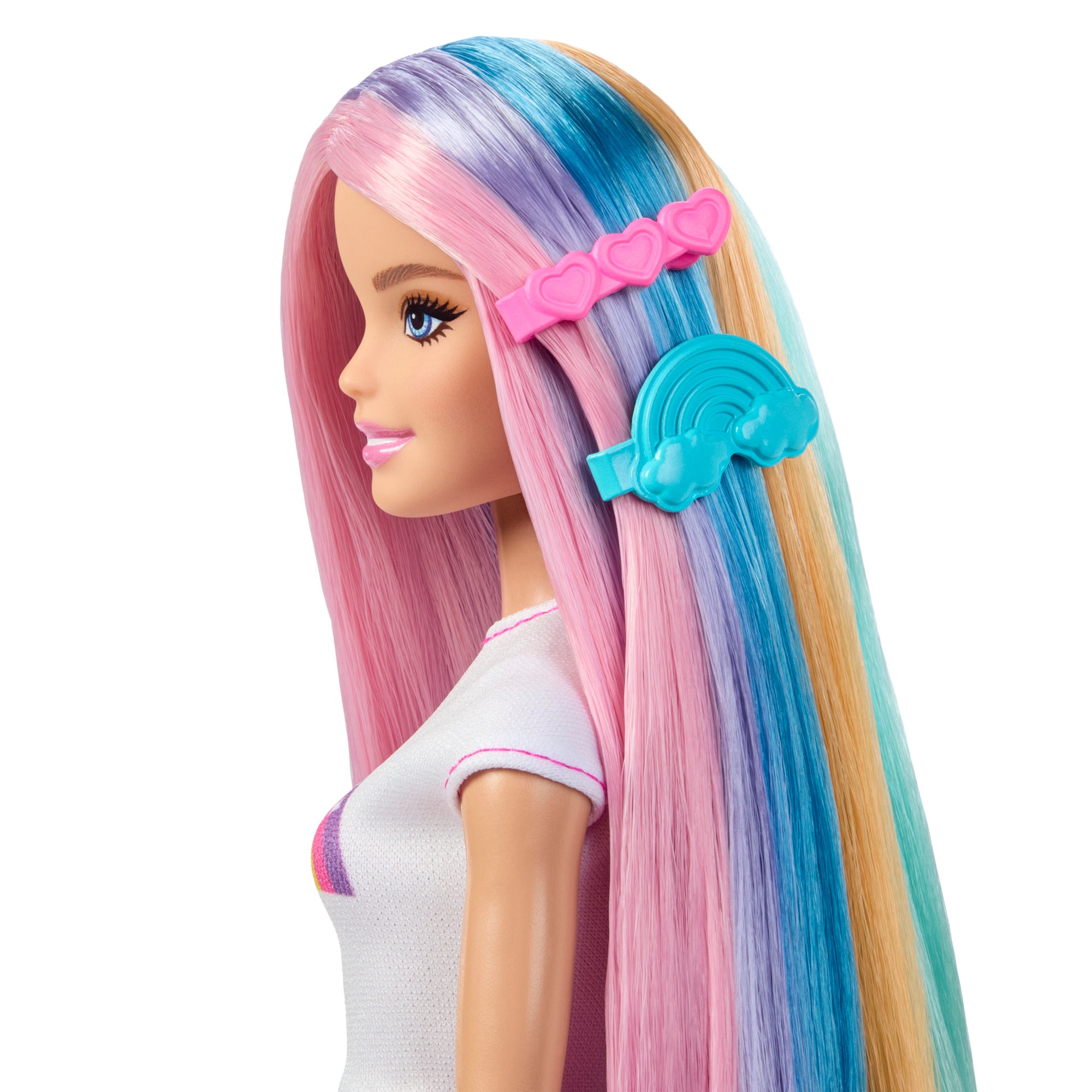Barbie Rainbow Sparkle Hair dukke med langt hår og tilbehør