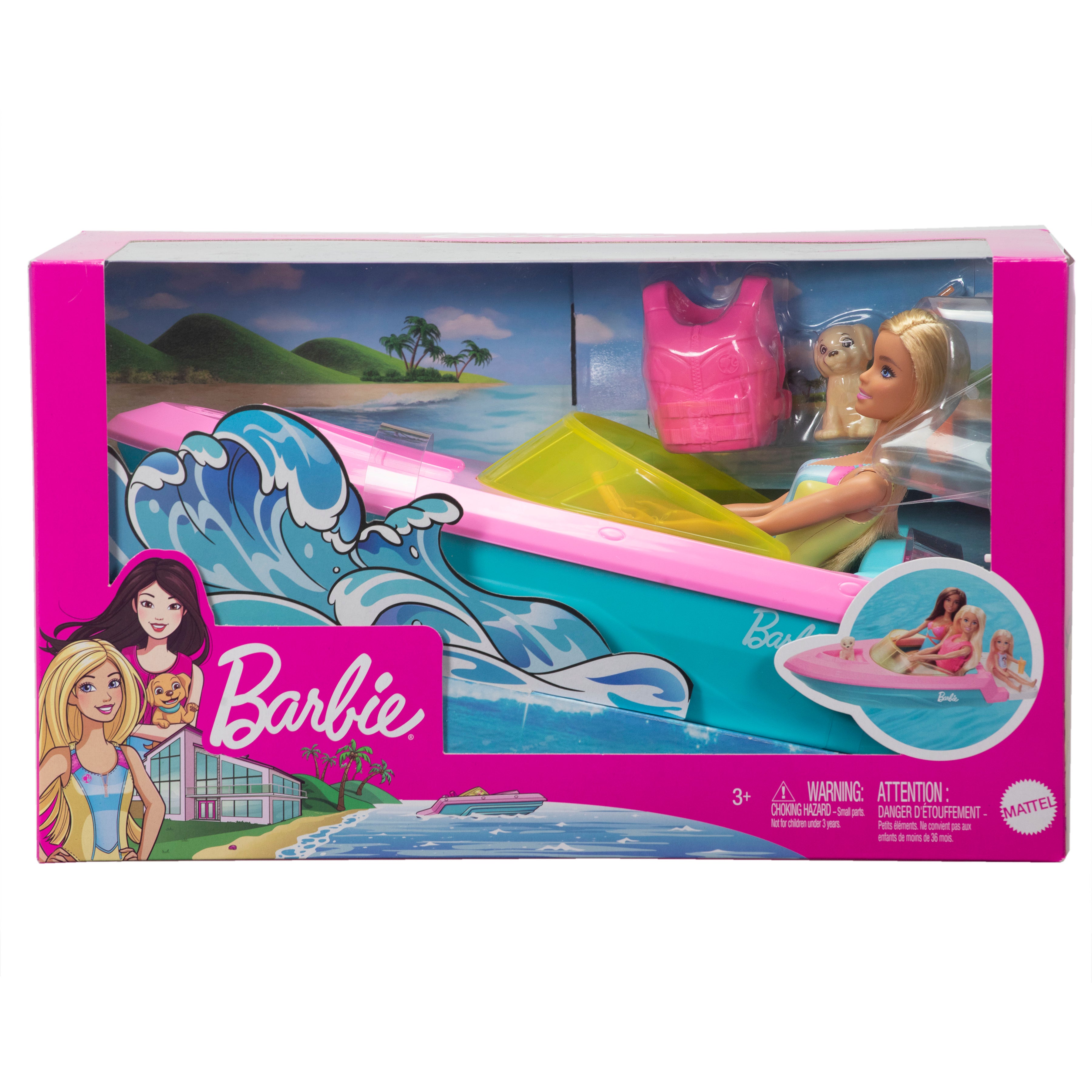 Barbie Båt med Dukke, Hvalp og Tilbehør