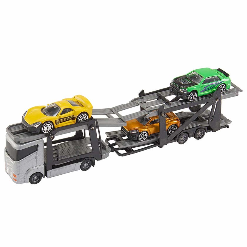 Teamsterz, biltransport 26 cm med småbiler, gull/grønn/gul