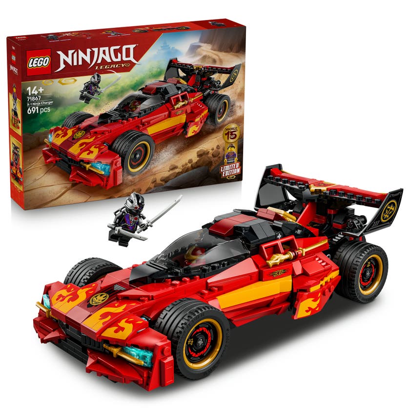 LEGO® NINJAGO® 15-årsjubileumsutgaven av Kais X-1 ninjabil. Byggesett med tre minifigurer 71867