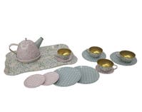 PAP, Blomstret Teservise for 4 med Brett, Metall