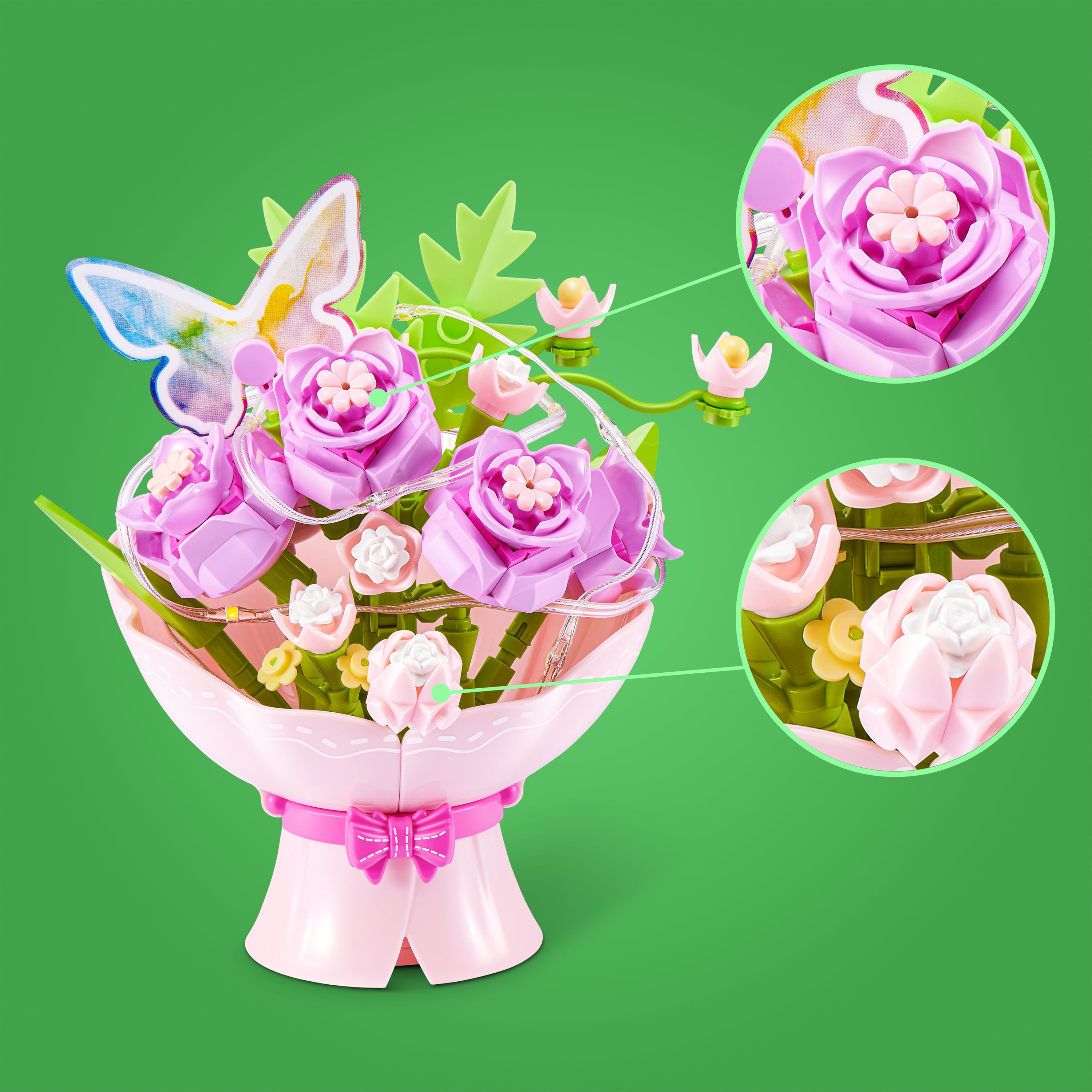 MAX Build More LED-blomsterbukett Rosa