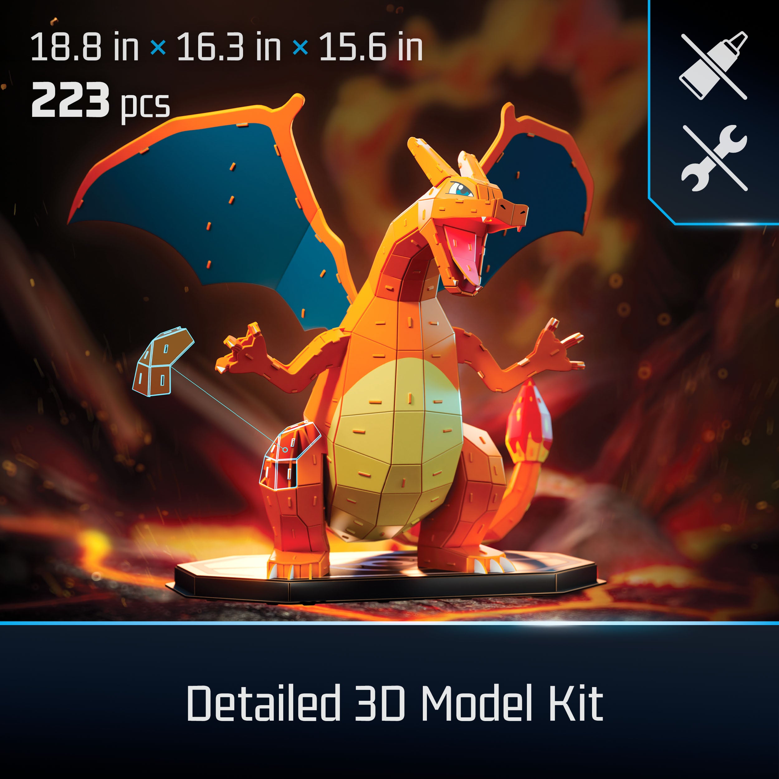 4D Build Pokémon Charizard 3D-modellsats 223 deler