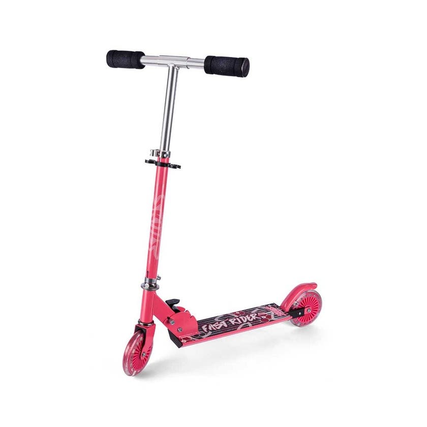 Sparkesykkel rosa med LED-hjul og bakbrems – Skills