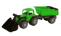 Plasto - Traktor med frontlaster og tippvogn, grønn