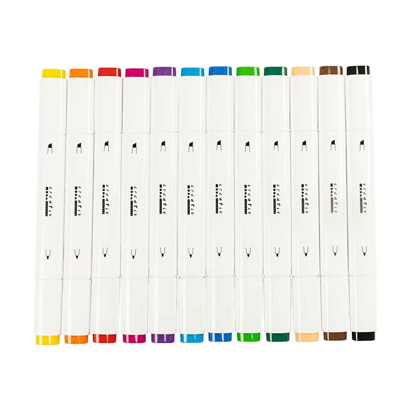 Illustrasjonsmarker, Standardfarger, Spiss 1+8 mm, 12 stk./