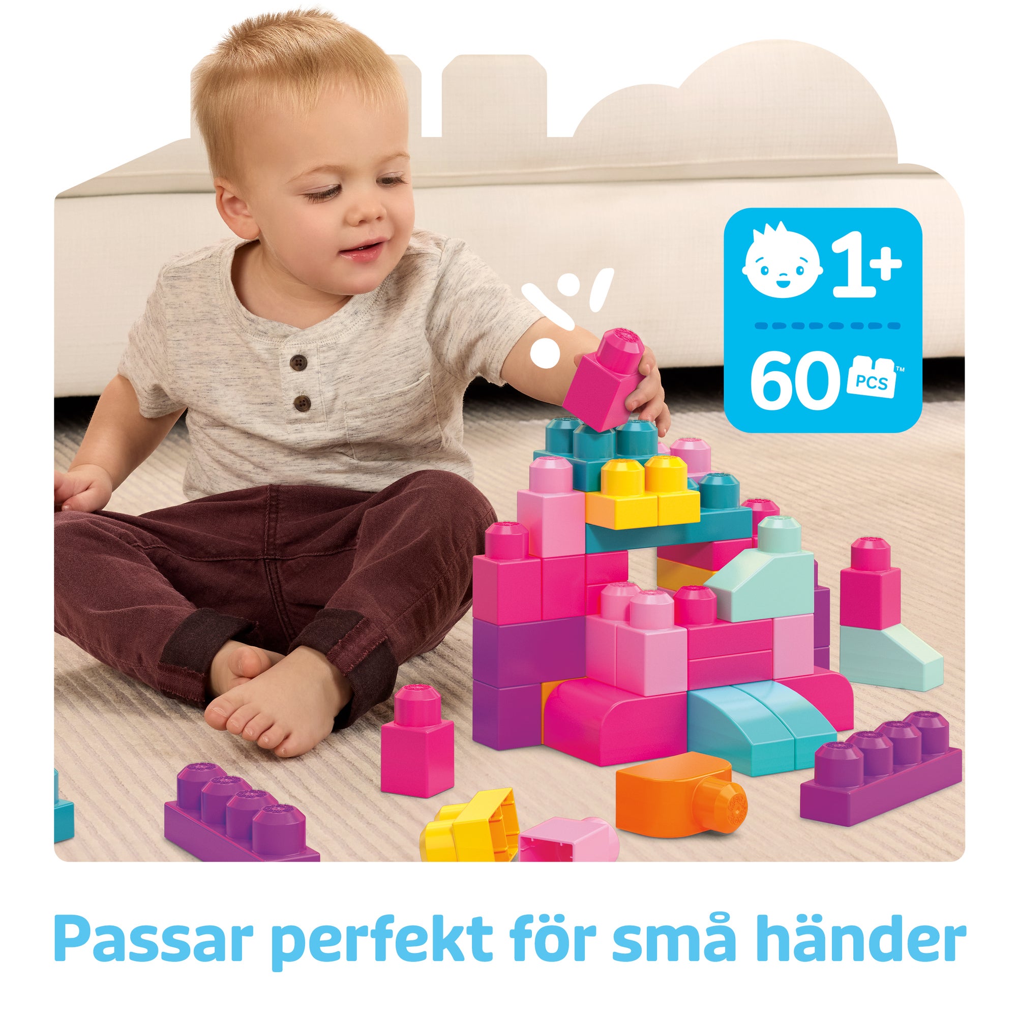 Mega Block Big Building Bag (60 klosser) - Pink