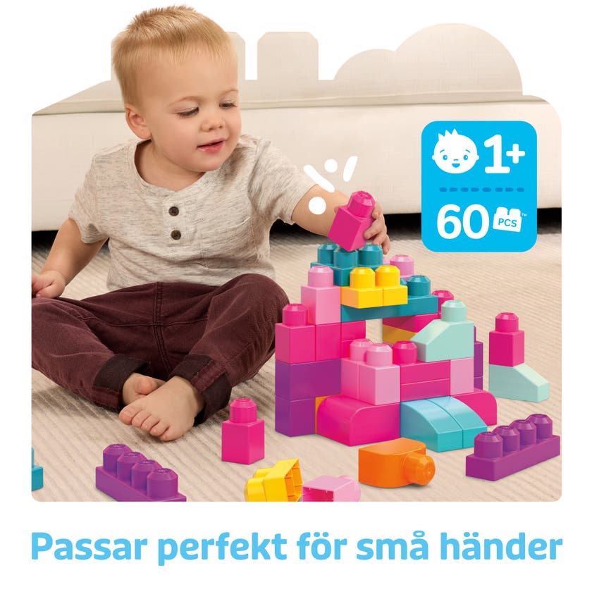 Mega Block Big Building Bag (60 klosser) - Pink