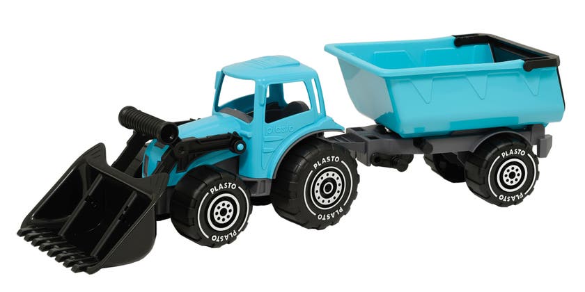 Plasto - Traktor med frontlaster og tippvogn, turkis