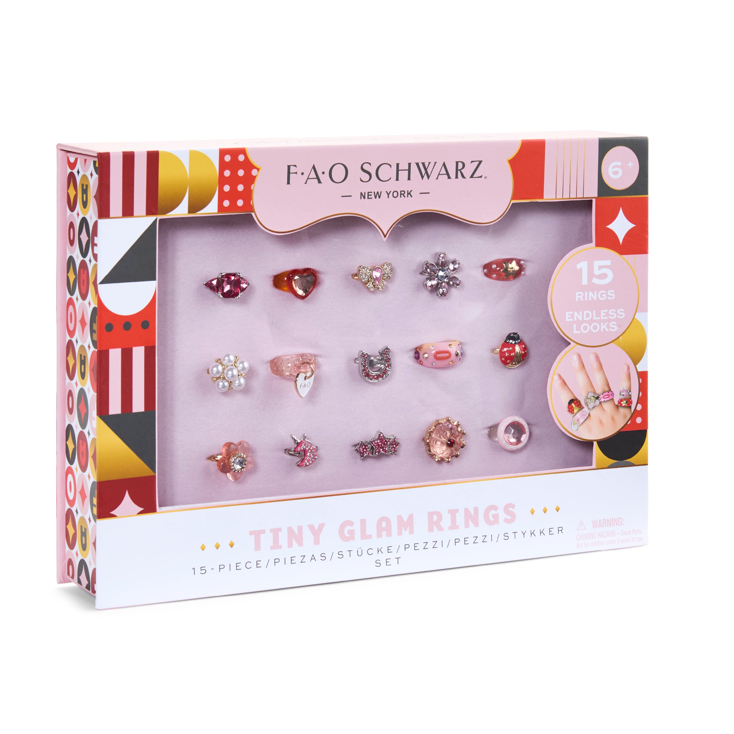 FAO Schwarz Glam Rings Set - 15 fargrike ringer
