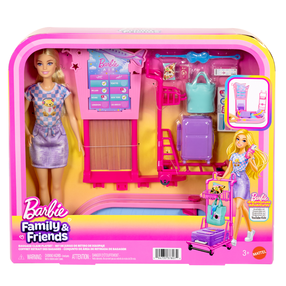 Barbie Malibu-dukke med koffert og bagasjekarusell