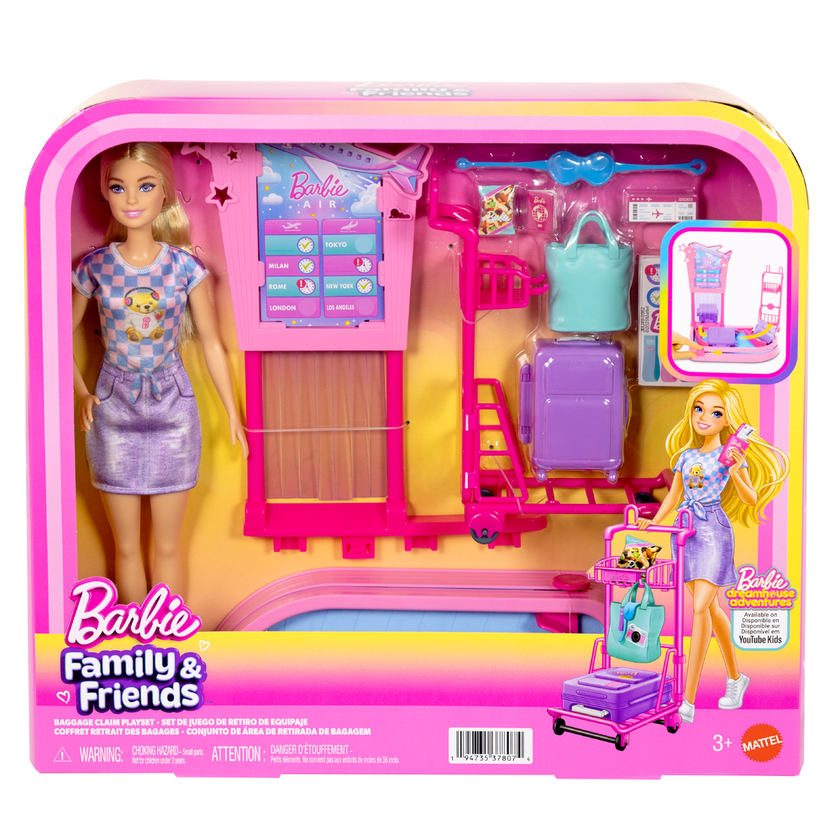Barbie Malibu-dukke med koffert og bagasjekarusell