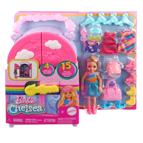 Barbie Chelsea-dukke med garderobe – lekesett med klær og tilbehør