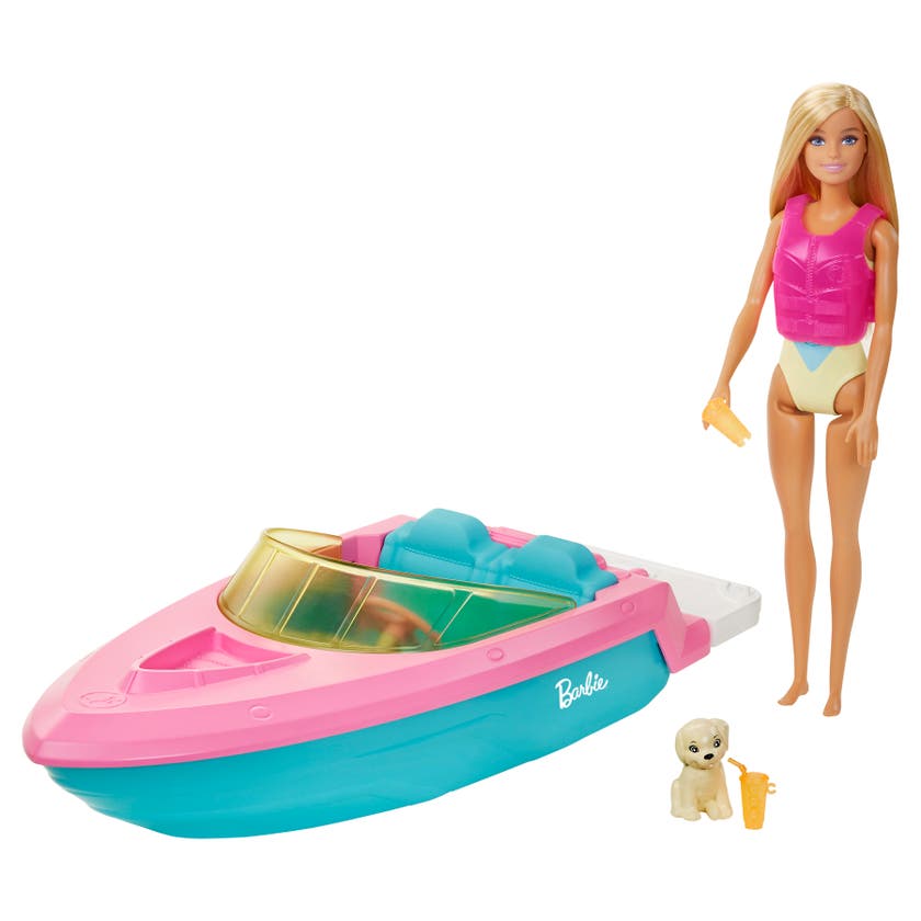 Barbie Båt med Dukke, Hvalp og Tilbehør