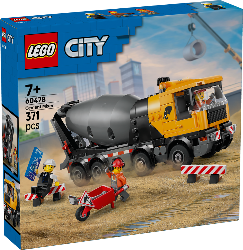 LEGO® City Betongbil. Stor anleggsleke med tre minifigurer for barn fra sju år 60478