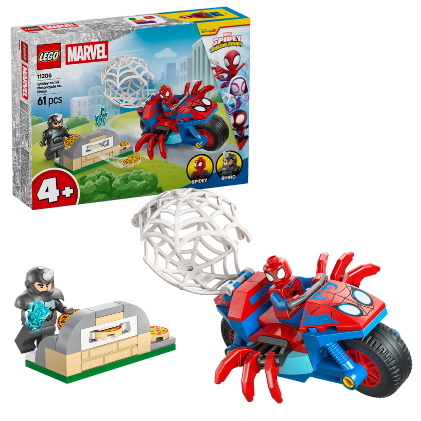 Spidey på motorsykkel mot Rhino