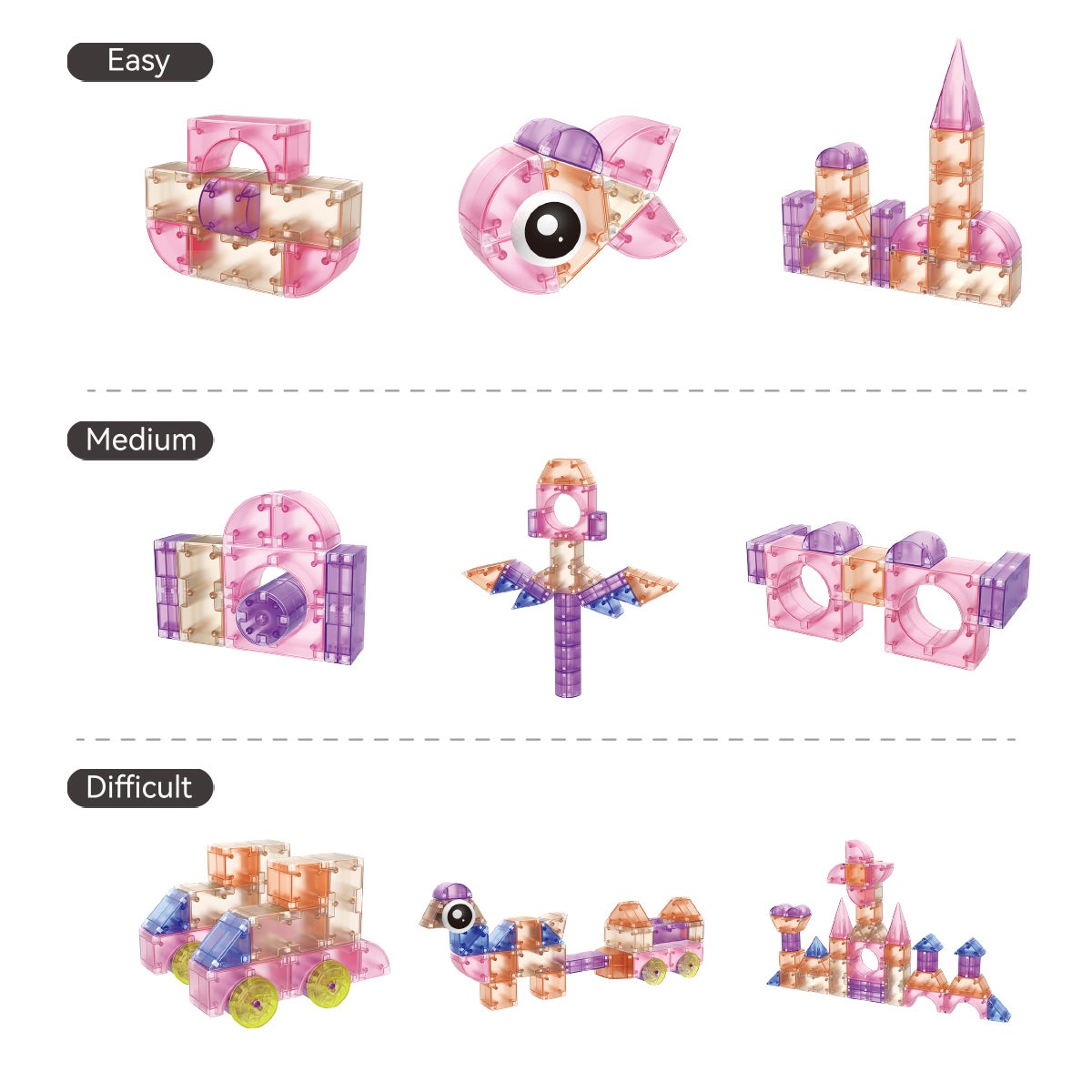 Mag&Play magnetiske byggeklosser 66 stk rosa