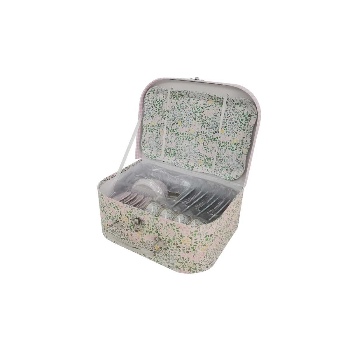 PAP, Blomstret Teservise for 4 med Brett, Metall