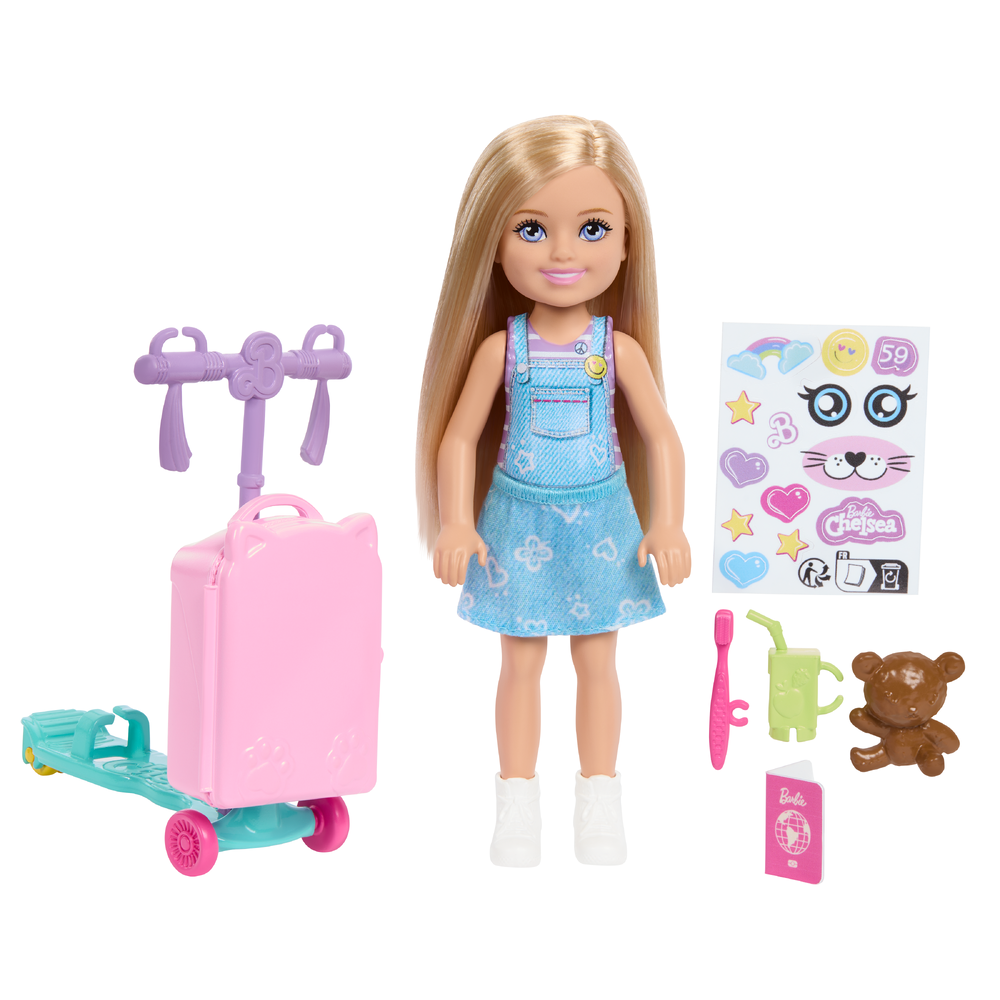 Barbie Club Chelsea Limitless Adventure-dukke med reisevske