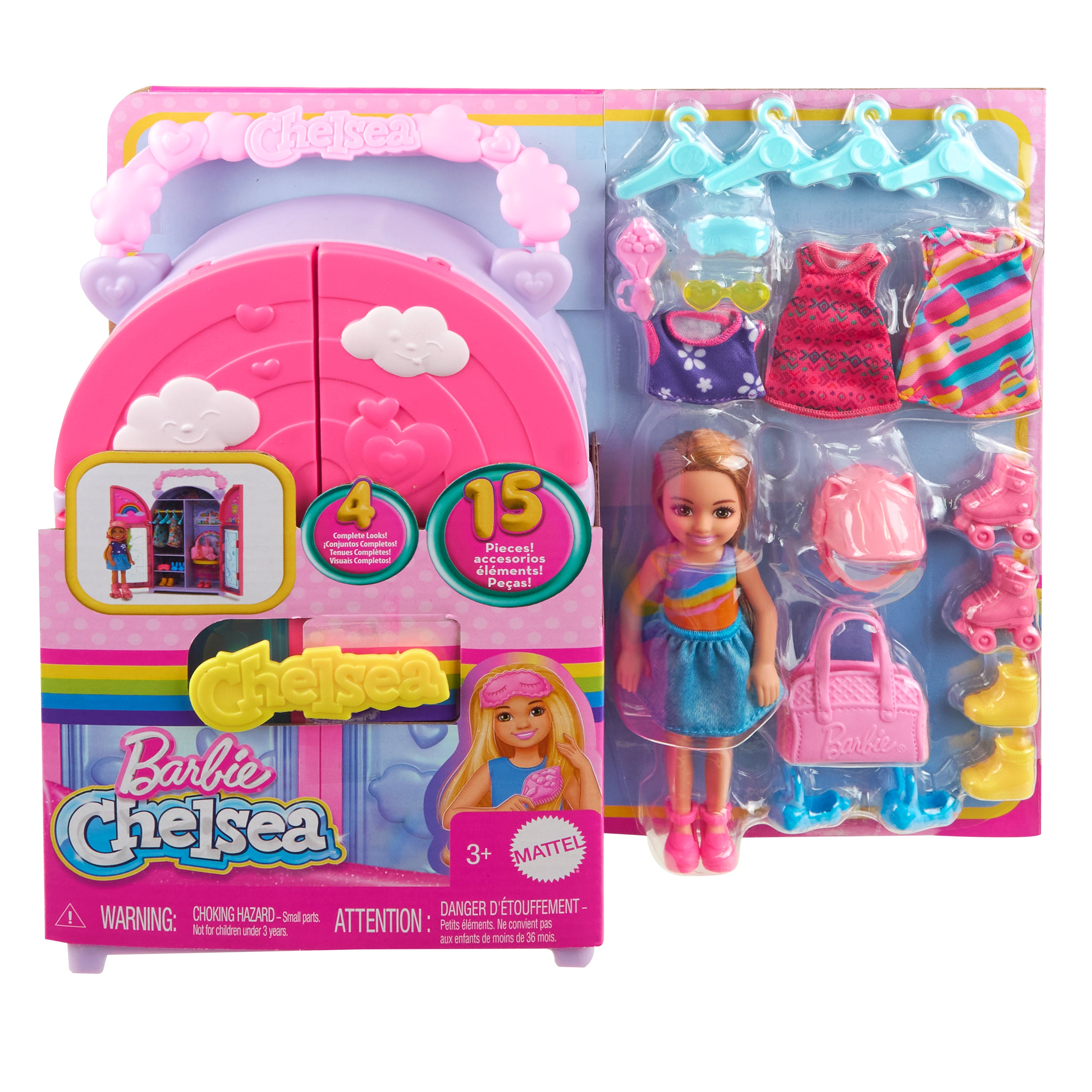 Barbie Chelsea-dukke med garderobe – lekesett med klær og tilbehør