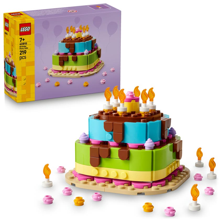 LEGO® Bursdagskake med dekorasjoner. Gøyalt gavesett. Bordpynt 40815