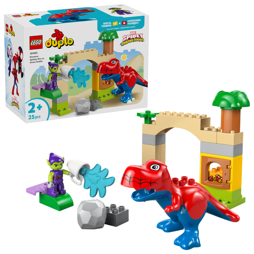 LEGO® DUPLO® │Marvel Dinosauren Spidey-Rex mot Green Goblin. Byggbar superheltleke for småbarn 10463