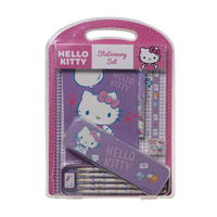HELLO KITTY, stort skrivesett med metallpenal og A4-notatbok