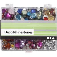 Rhinestones i eske, blå, rosa, sølv, runde, stjerner, hjerter
