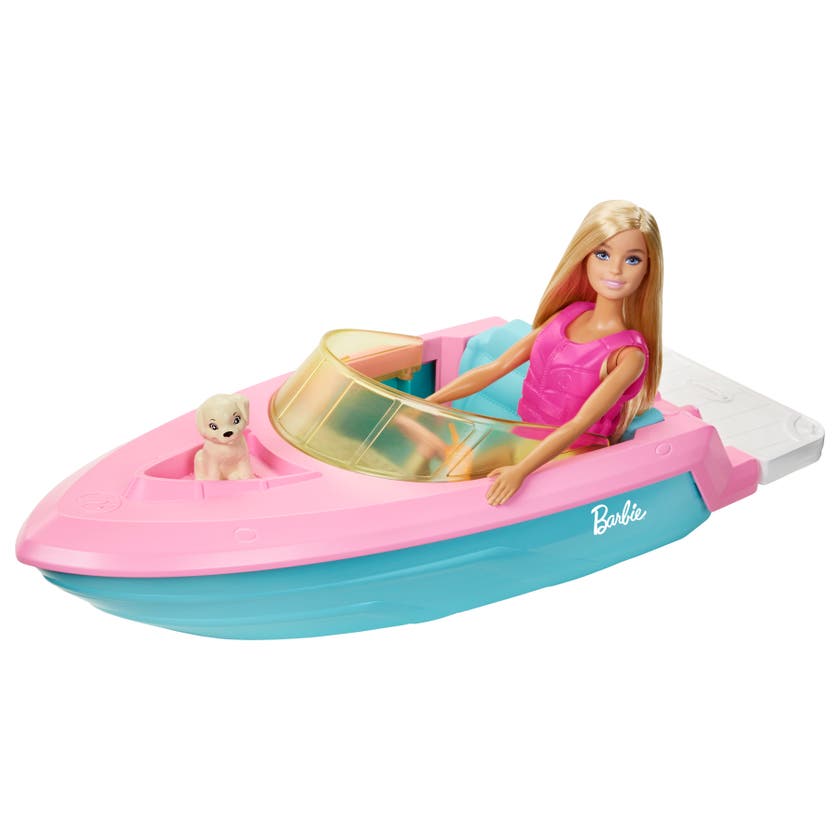 Barbie Båt med Dukke, Hvalp og Tilbehør
