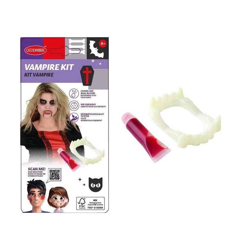 Halloween, Maskesett Vampyr Med Falskt Blod Og Tenner