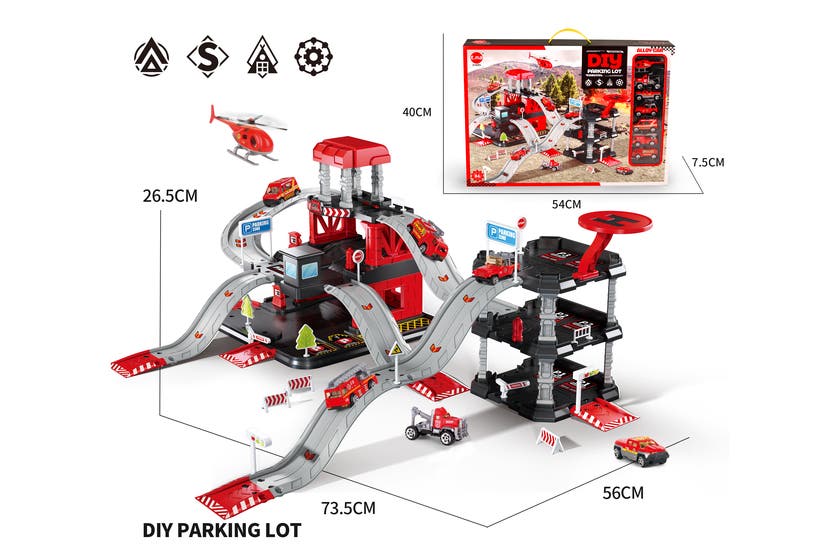 Garasje, bilbane med 7 biler med tilbehør Brannbil