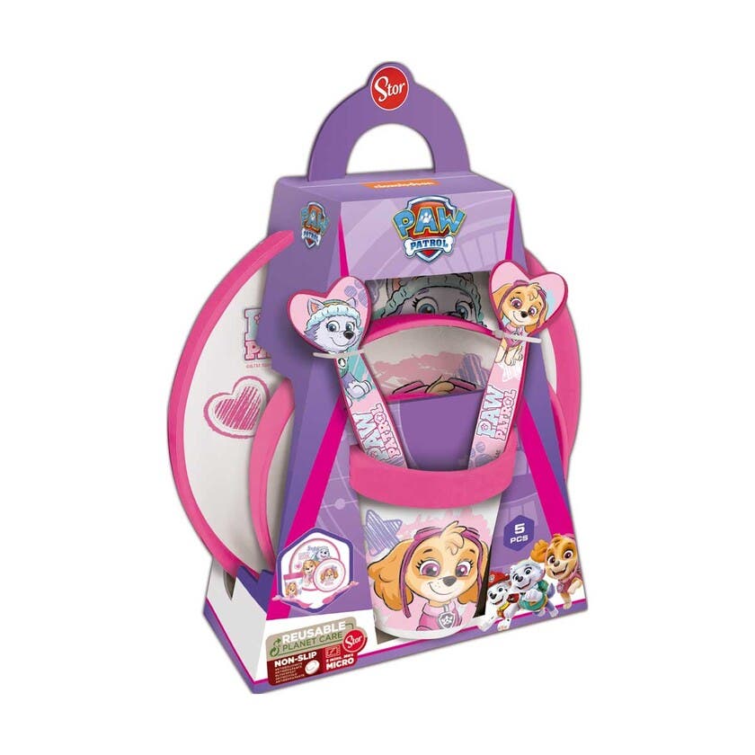 Paw Girl 5-delers Sett med sklisikre: Tallerken/Skål/Drikkeglass/Bestikk