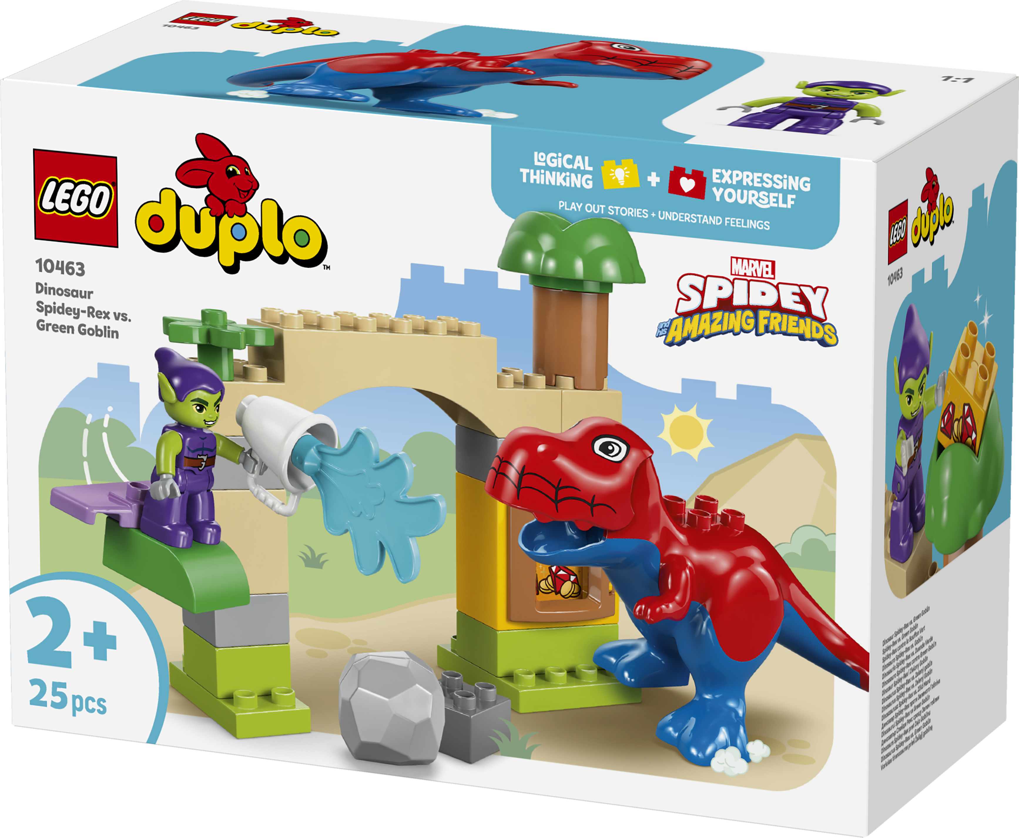LEGO® DUPLO® │Marvel Dinosauren Spidey-Rex mot Green Goblin. Byggbar superheltleke for småbarn 10463