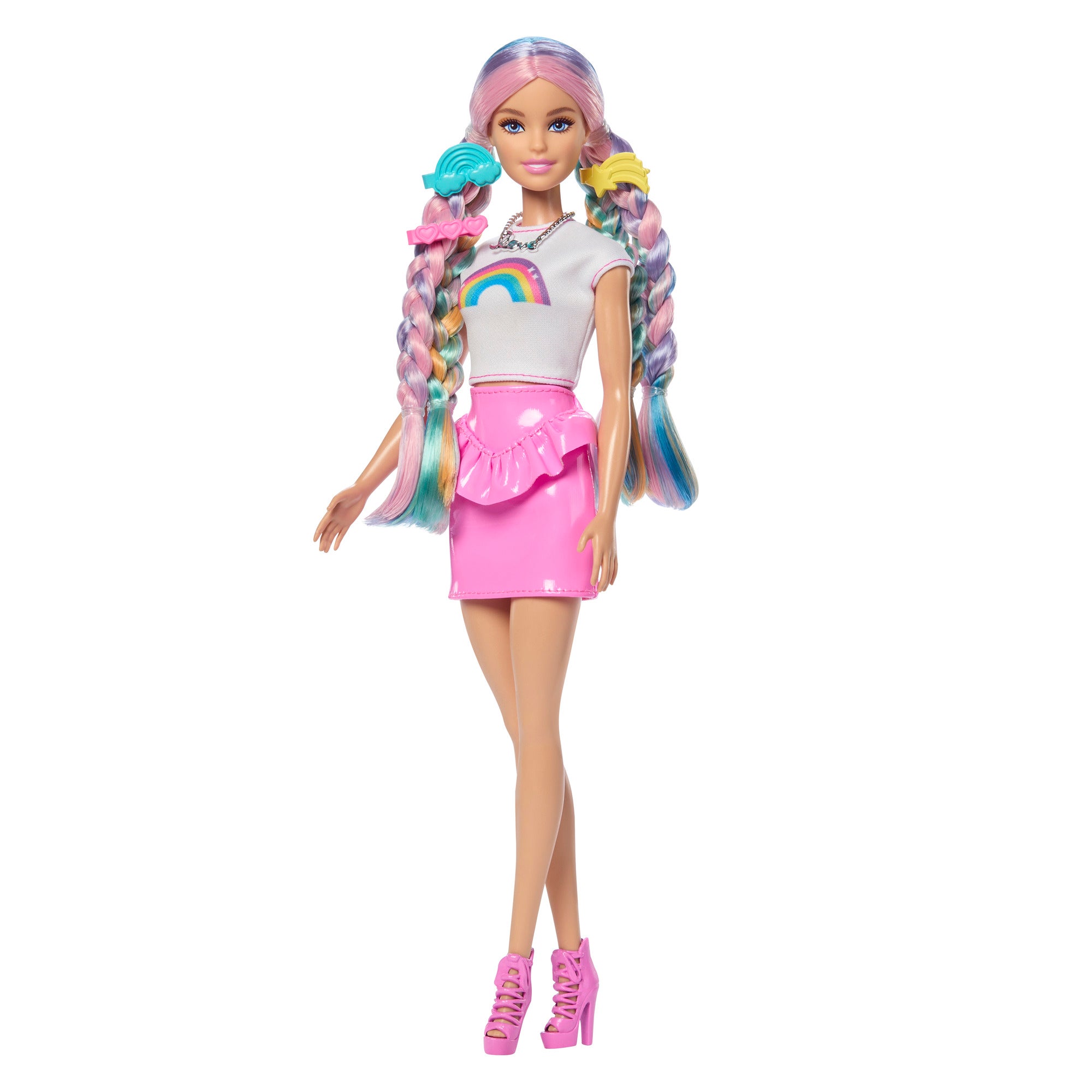 Barbie Rainbow Sparkle Hair dukke med langt hår og tilbehør