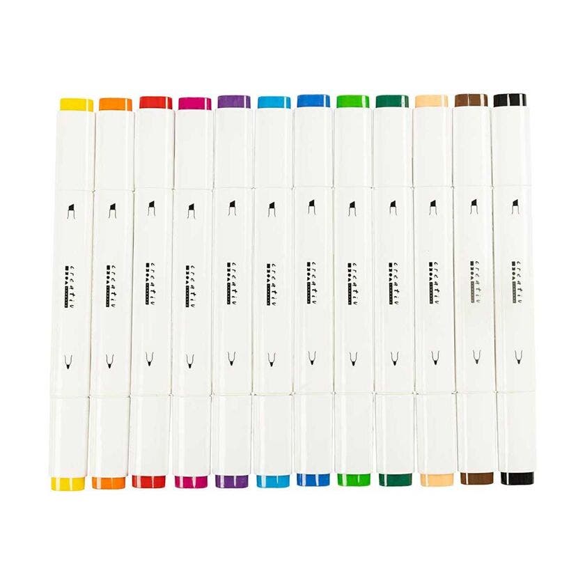 Illustrasjonsmarker, Standardfarger, Spiss 1+8 mm, 12 stk./