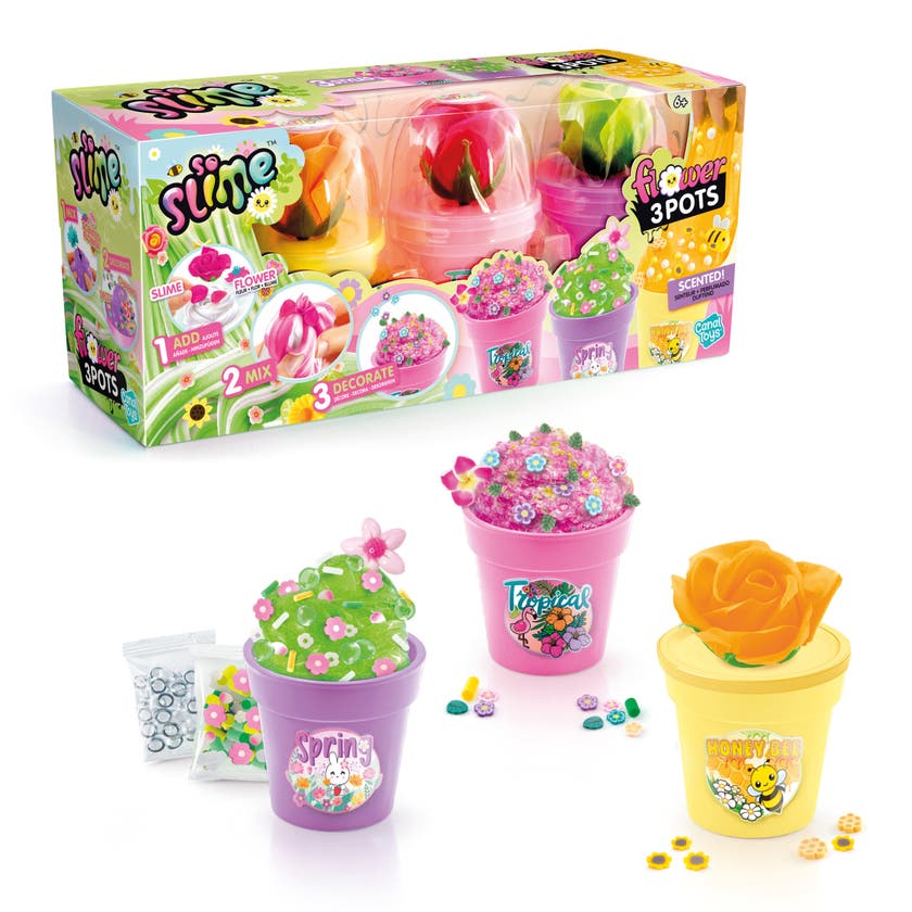 SO SLIME Slime Flower 3-pack – lag fargerike blomsterslimekrukker