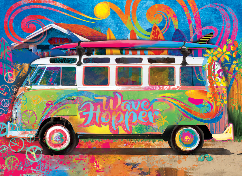 VW Bus Wave Hopper Puslespill i Metallboks
