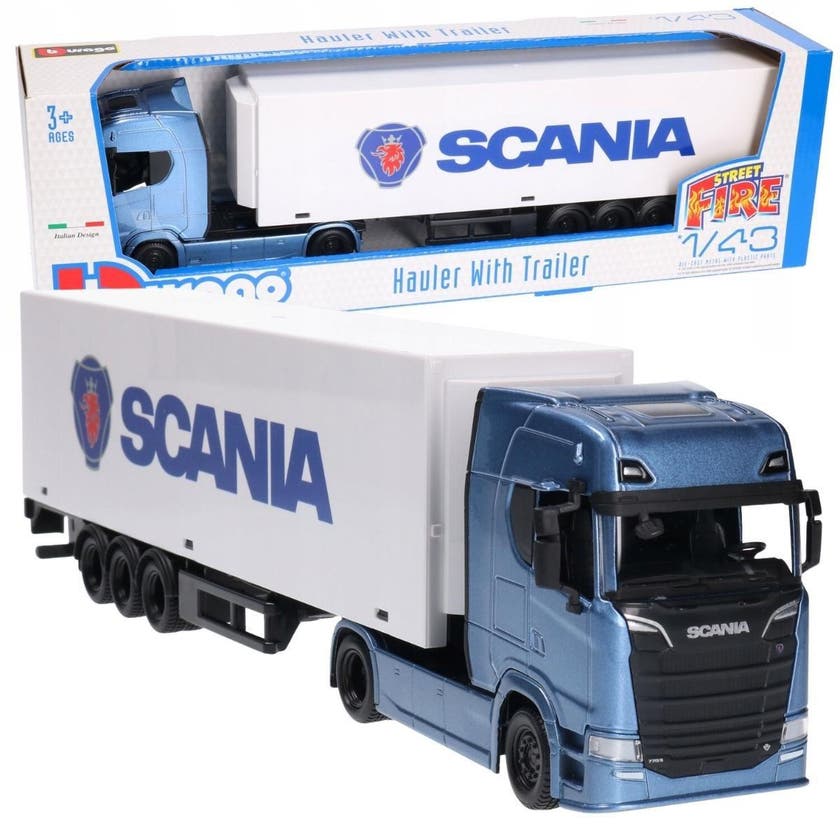 Burago, SCANIA S730 Lastebil m. tilhenger 1:43