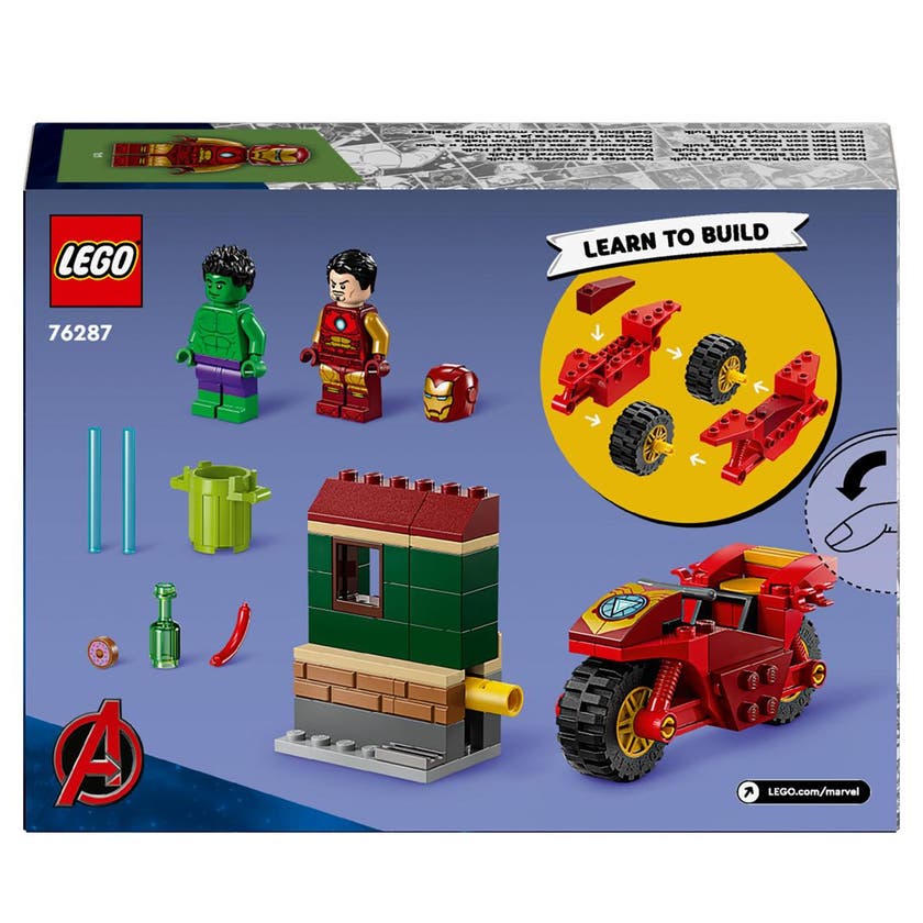 LEGO Marvel 76287, Iron Man med motorsykkel og Hulk