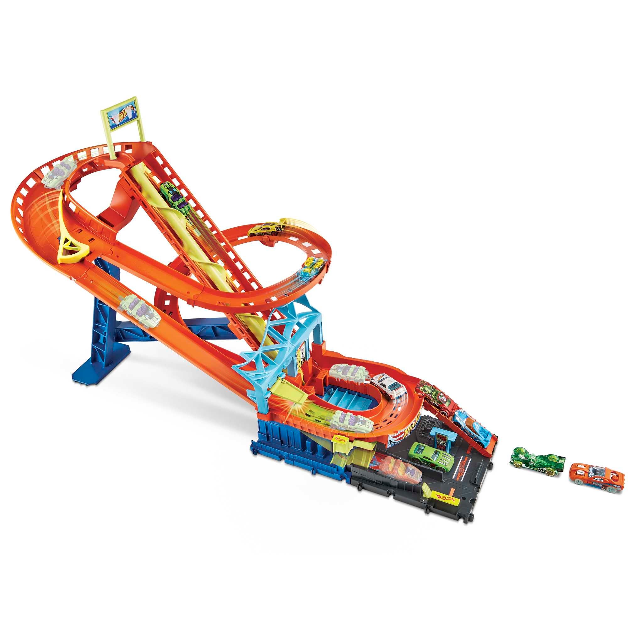 Hot Wheels City Roller Coaster Rally-banzesett med 5 biler