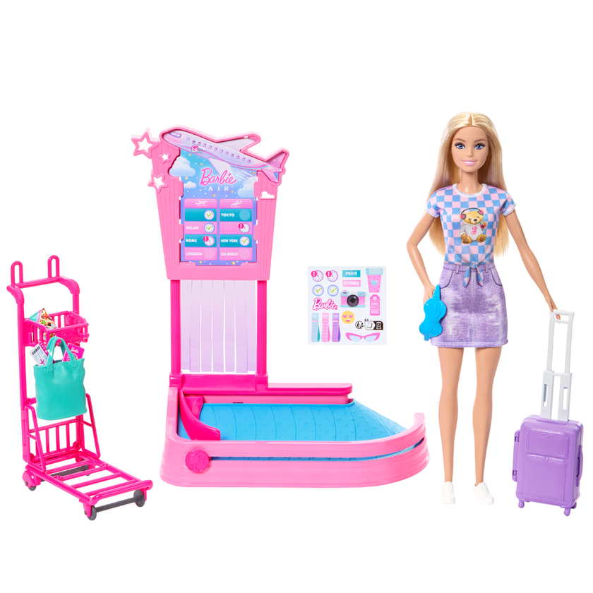 Barbie Malibu-dukke med koffert og bagasjekarusell