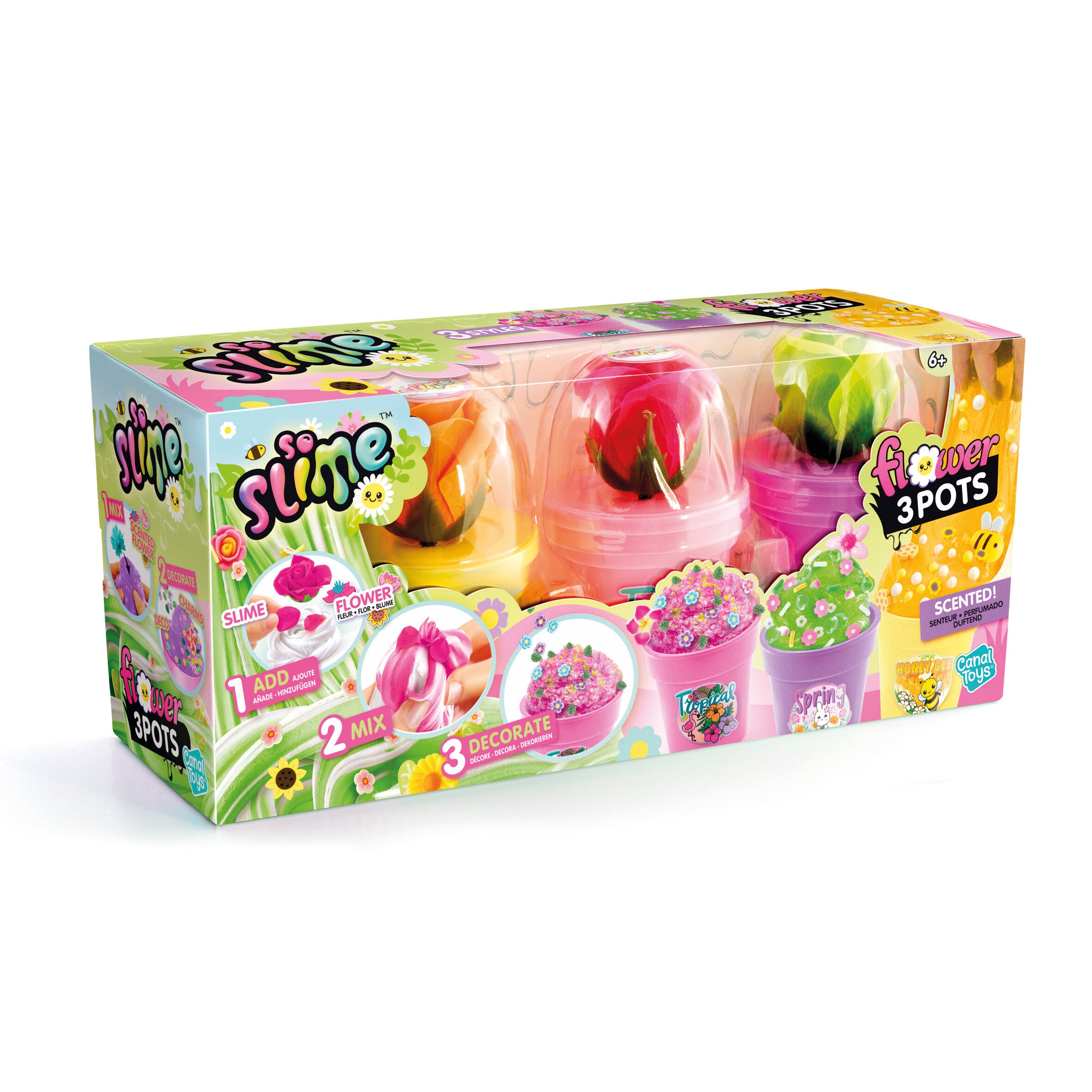 SO SLIME Slime Flower 3-pack – lag fargerike blomsterslimekrukker