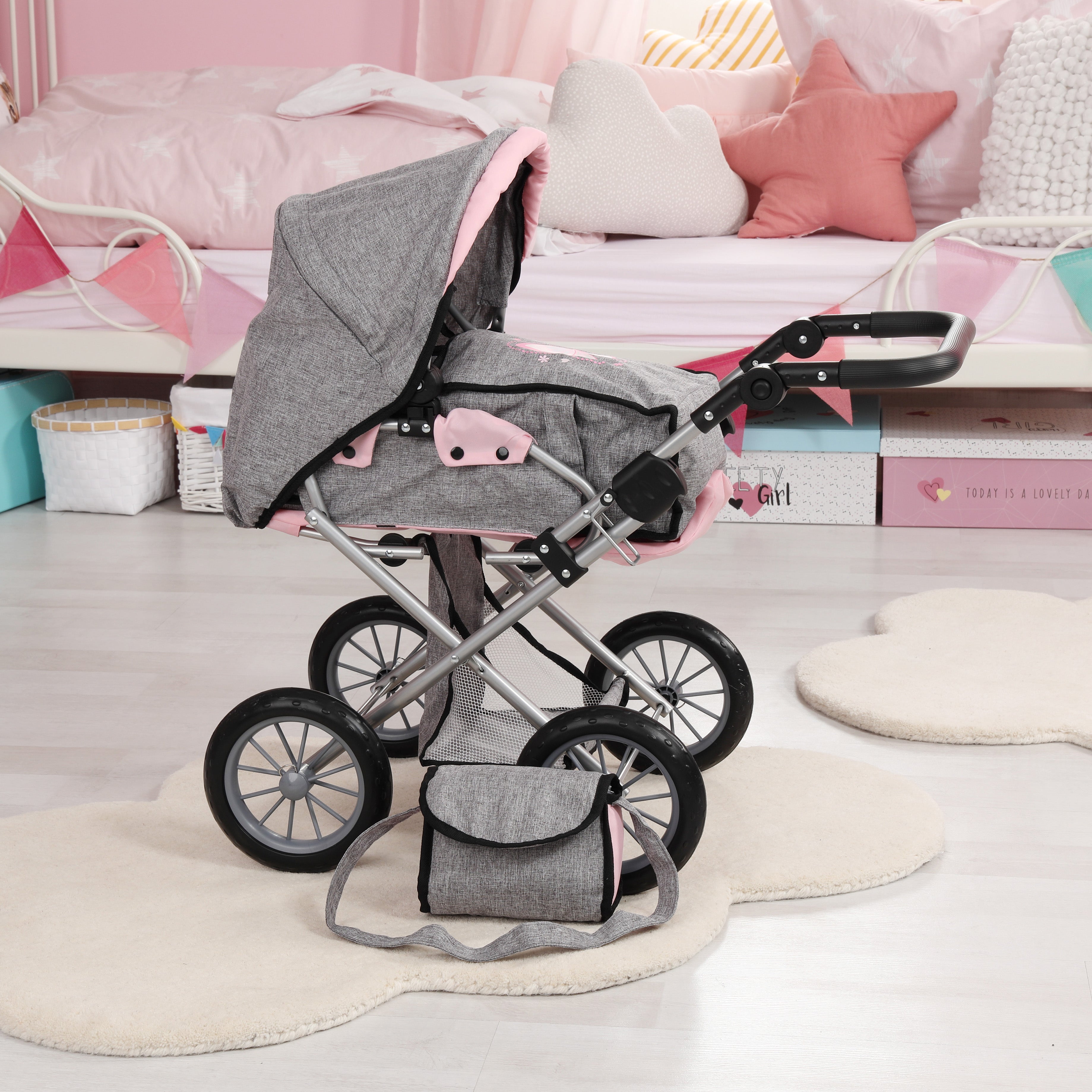 Humble&Heart, Dukkevogn Deluxe 55 cm Grå