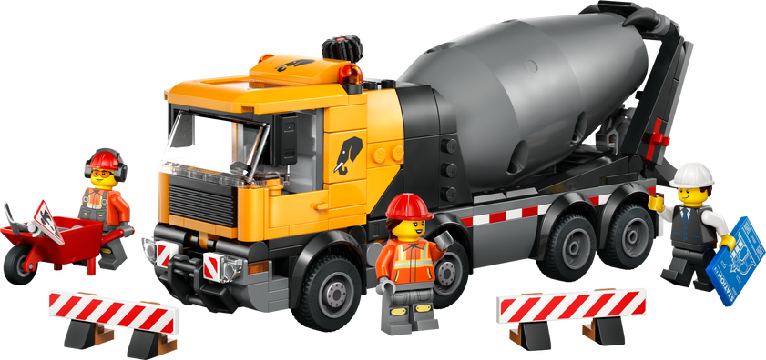 LEGO® City Betongbil. Stor anleggsleke med tre minifigurer for barn fra sju år 60478
