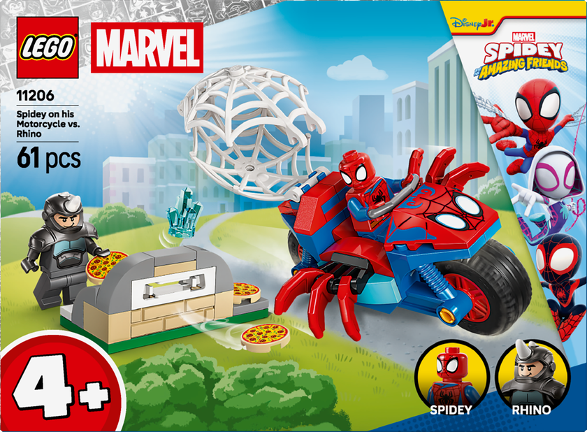 Spidey på motorsykkel mot Rhino
