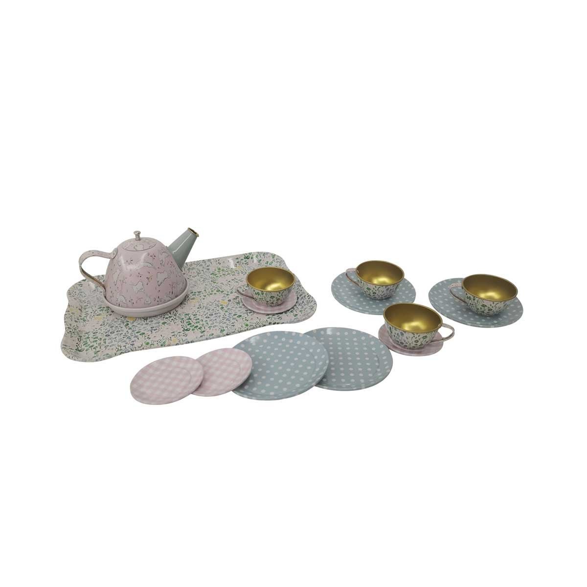 PAP, Blomstret Teservise for 4 med Brett, Metall