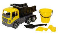 Plasto, sandsett med lastebil 40 cm, bøtte, spade og 2 sandformer