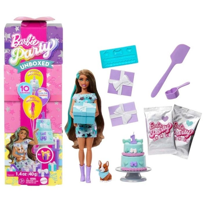 Barbie, Party Unboxed Brunt Hår