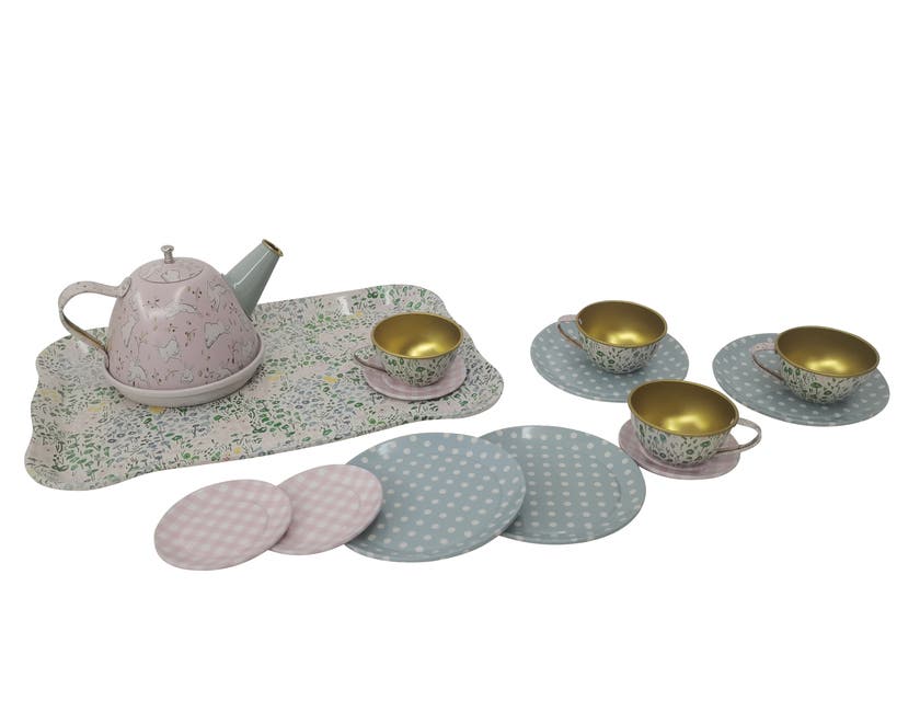 PAP, Blomstret Teservise for 4 med Brett, Metall